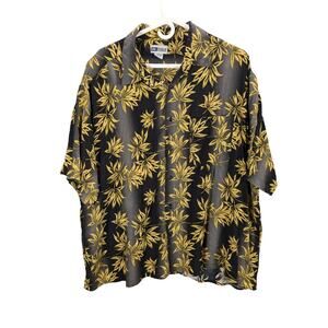 Vtg Hawaiian shirt Mens 2 Extra Large Untied Rayon Black Yellow Cuban Bowling